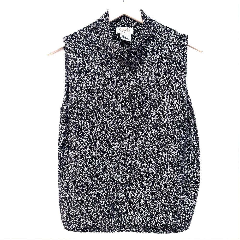 Talbots Sleeveless Black & White Marled Knit – Size Petite Large